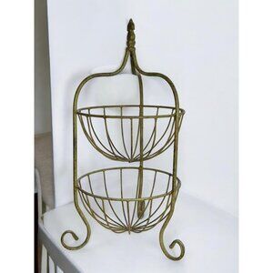 Vintage Two-Tier Wrought Iron Wire Basket Stand Decorative Storage